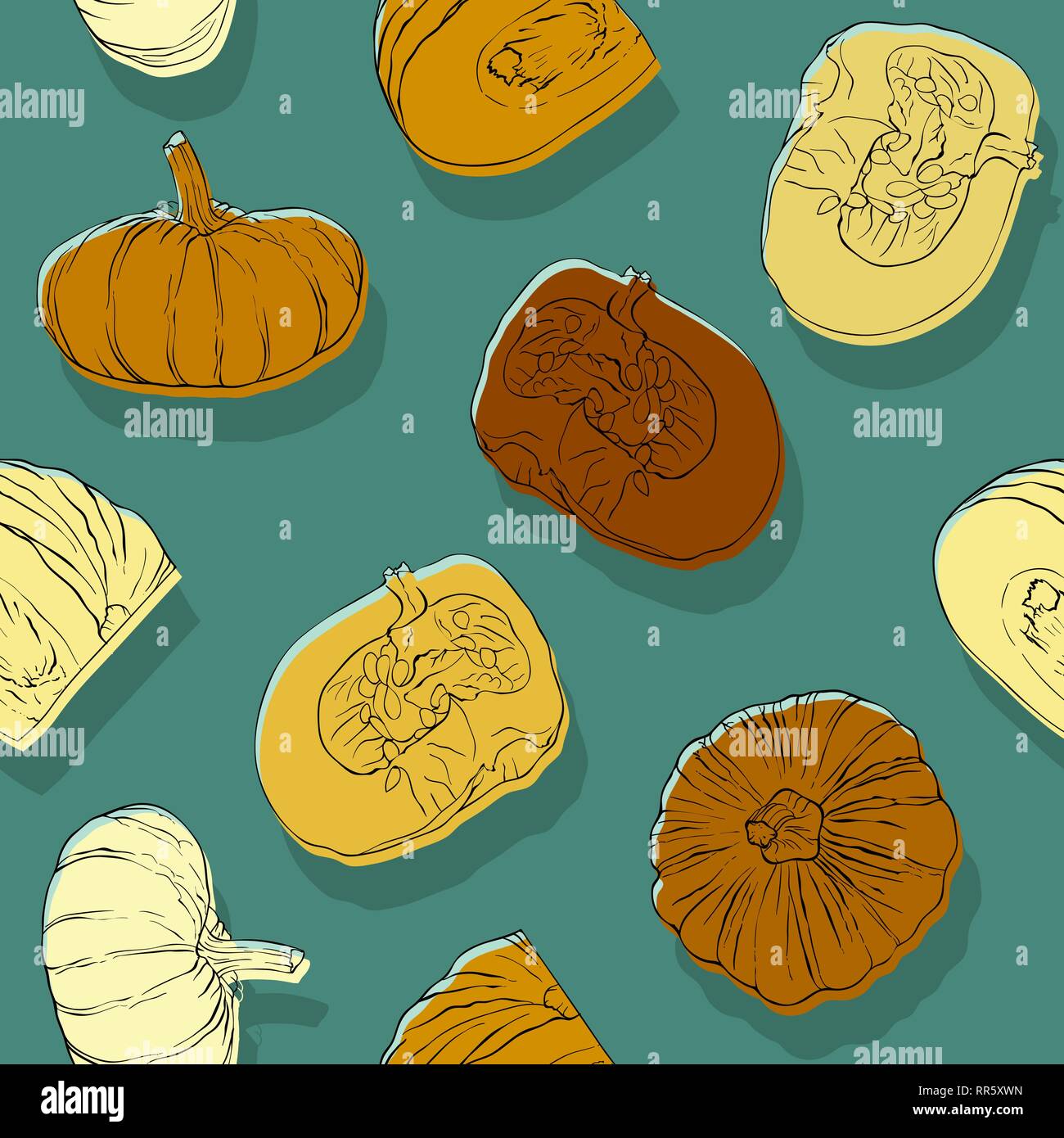 Colorful pumpkin on dark green seamless background Stock Vector Image
