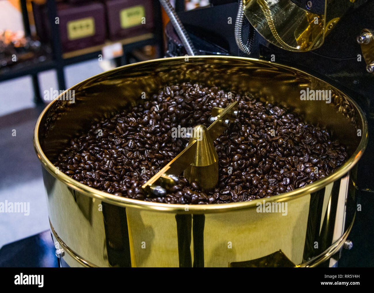 Roasted coffee in coffee roaster, arabica roasted coffee crop Stock Photo Alamy