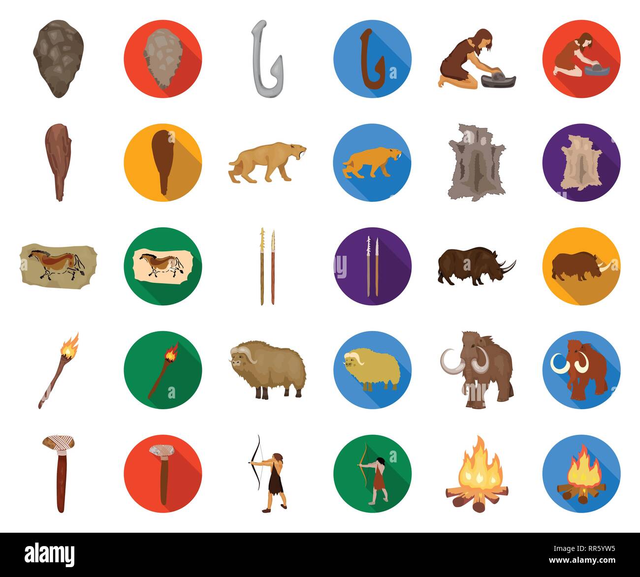 age,ancient,animal,antiquity,arrow,axe,beginning,bone,bow,campfire,cartoon,flat,caveman,cavewoman,collection,culture,design,development,epoch,fauna,fish,grindstone,hide,hook,humanity,icon,illustration,isolated,life,logo,man,muskox,painting,people,period,rhinoceros,saber-toothed,set,sign,spears,stone,survival,symbol,tiger,tool,torch,truncheon,vector,venus,web,woolly mammoth Vector Vectors , Stock Vector
