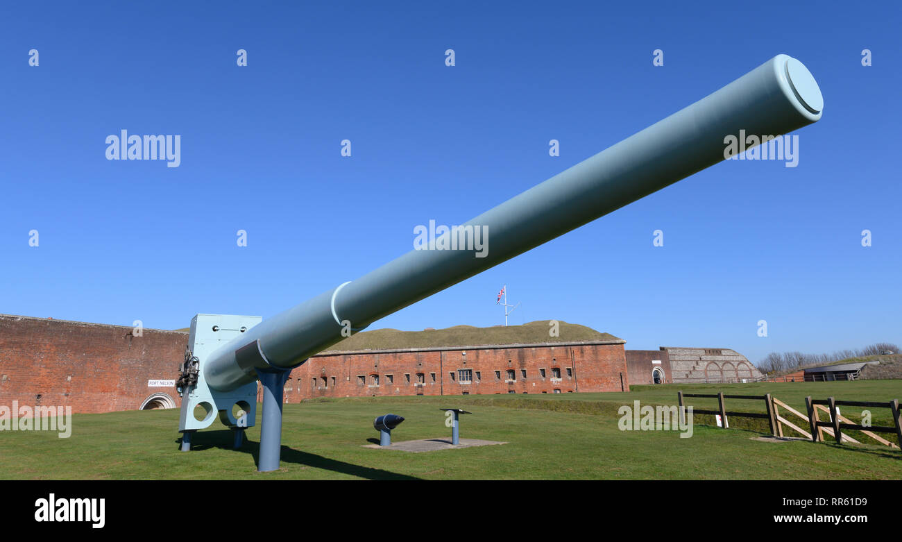 Large naval gun on display at Fort Nelson Royal Armouries museum ...