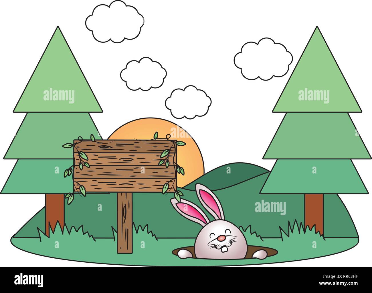 bunny with wooden sign Stock Vector Image & Art Alamy