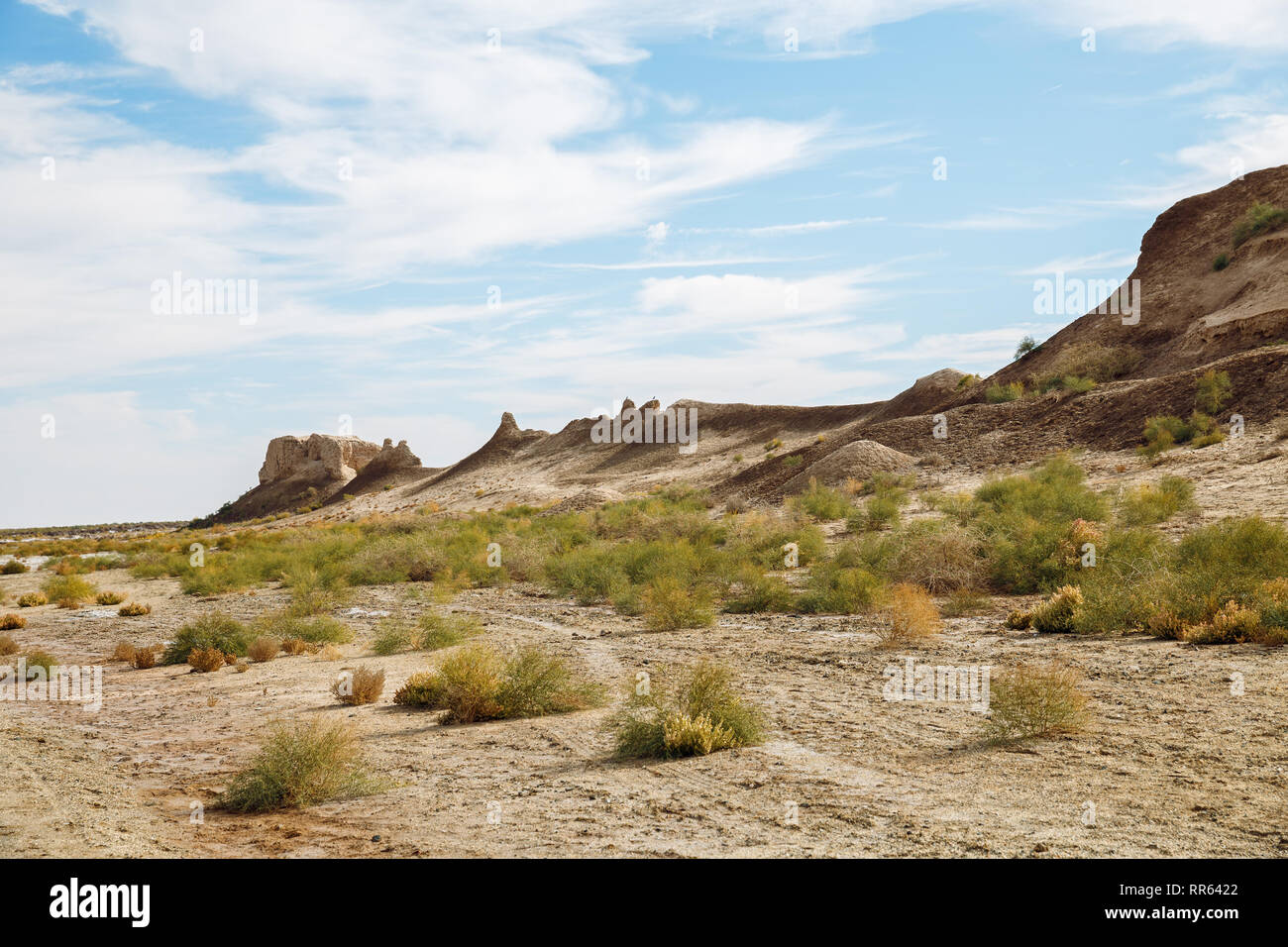View of walls of ancient fortress Toprak-Kala (Toprak Qala) in Kyzylkum