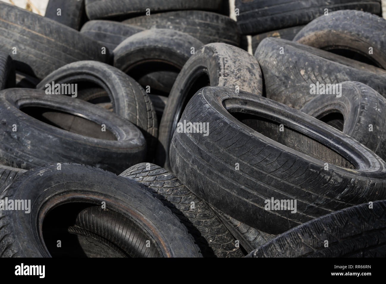 old tires used worn for recycling waste management industry disposal