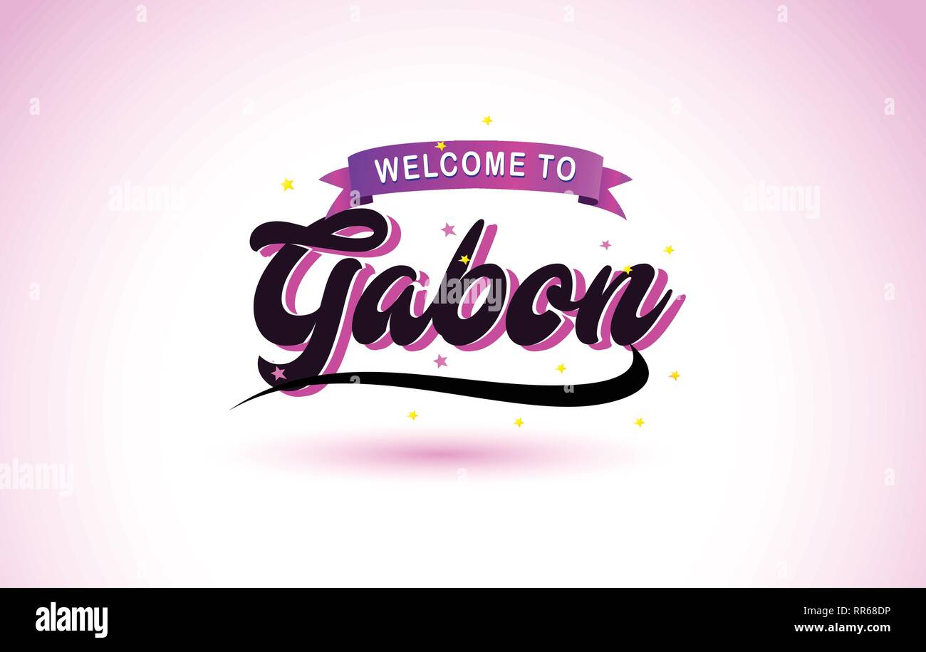 Gabon Fun Lettering Gabon Welcome to Creative Text Handwritten Font with Purple Pink Colors ...