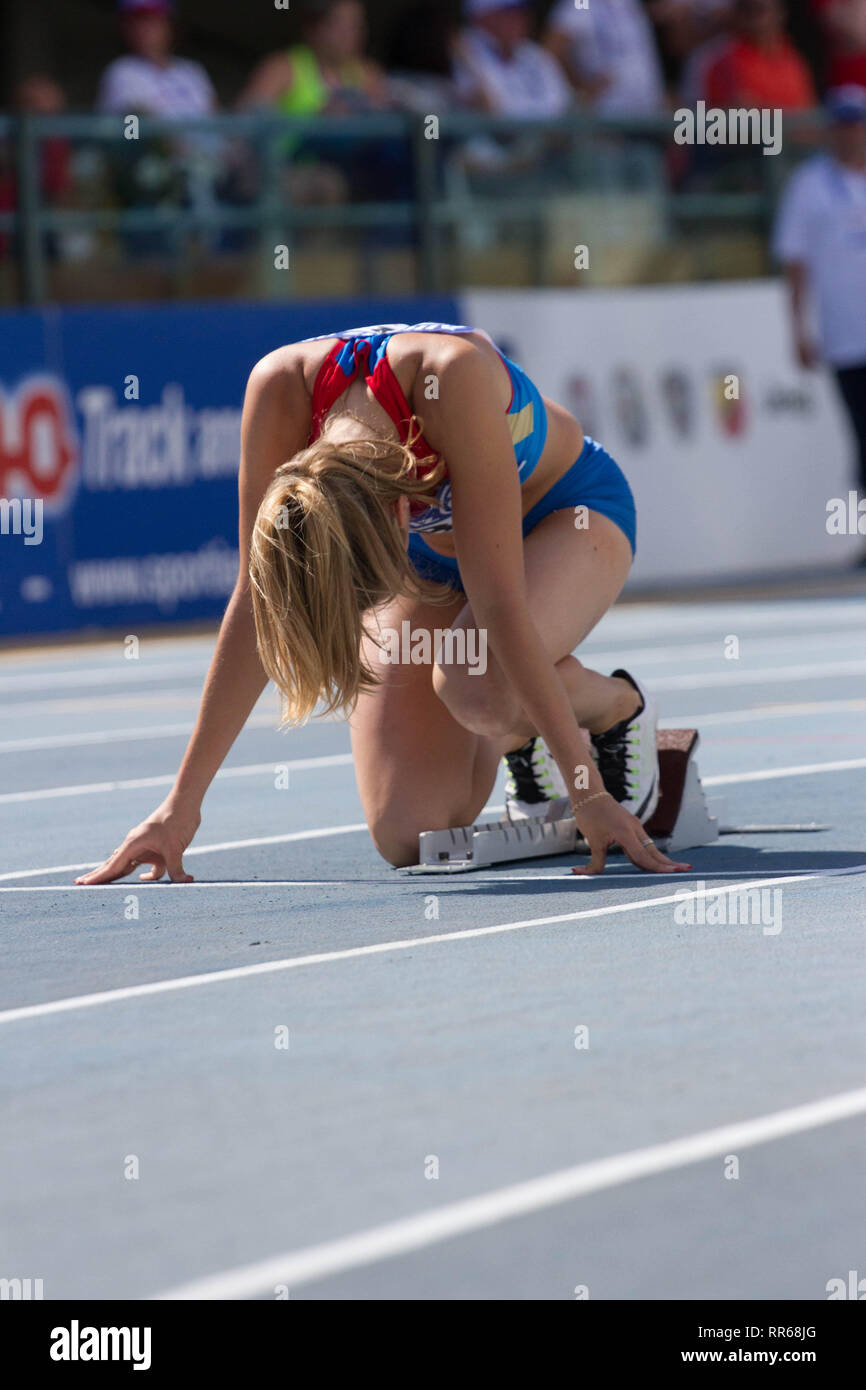 Margarita Goncharova of Russia prepares for a race during the Grosseto IPC European Athletics Championships in 2016 Stock Photo