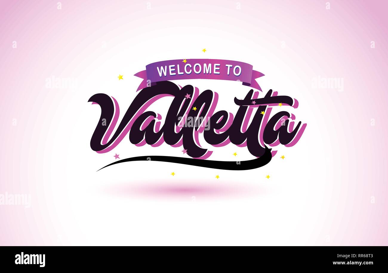 Valletta Welcome to Creative Text Handwritten Font with Purple Pink Colors Design Vector Illustration. Stock Vector