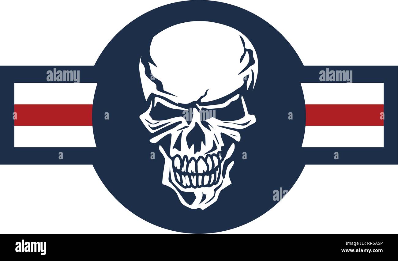 Military aircraft emblem with skull roundel vector illustration Stock Vector