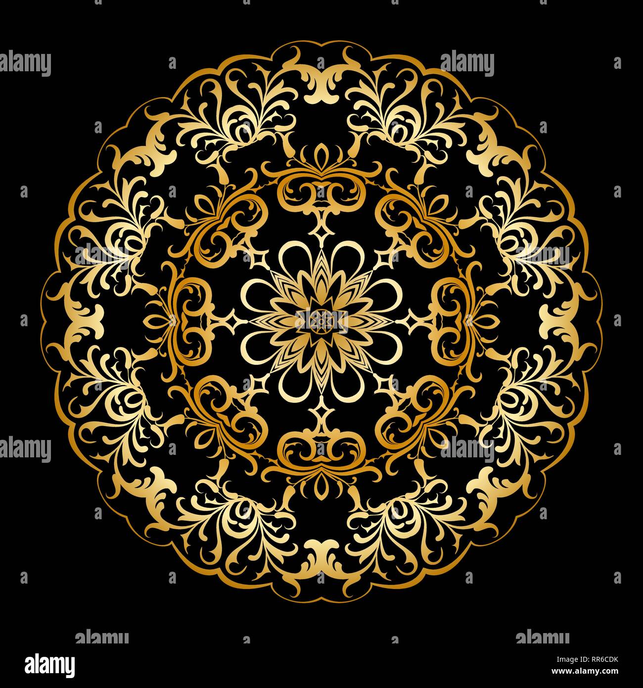Golden circular pattern. Oriental pattern with mandala. Well suited for greeting cards, invitations. You can print on fabric and paper. Stock Vector
