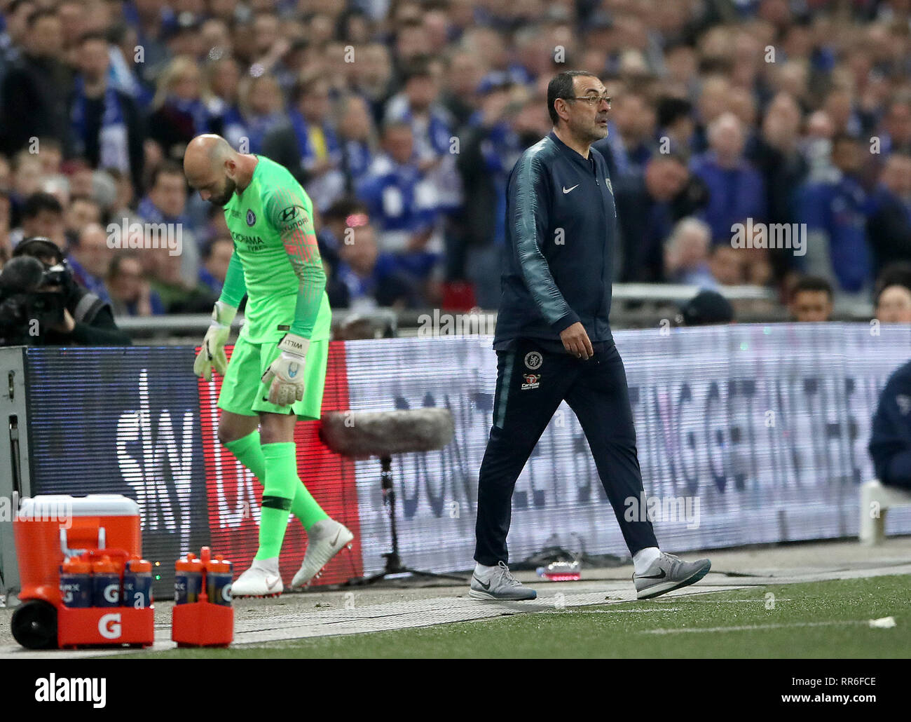 Chelsea goalkeeper kepa arrizabalaga looks on goalkeeper willy