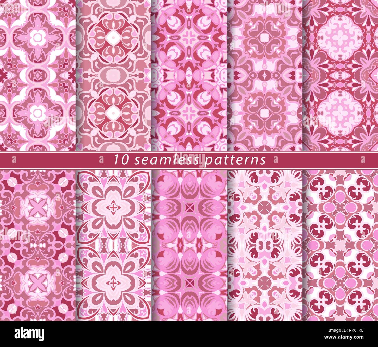 Vector set of ten seamless abstract patterns in shades of pink ...