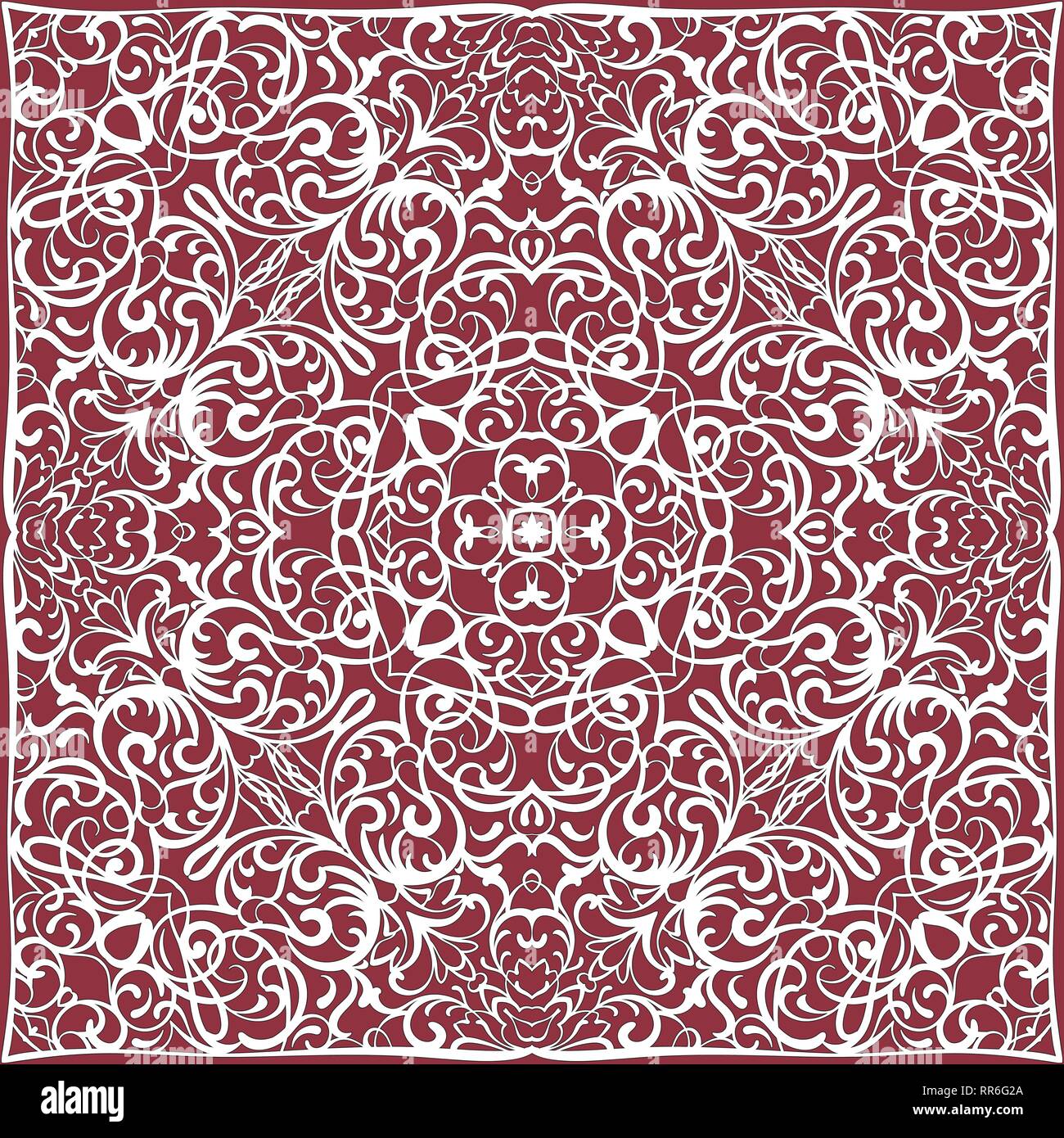 Square white pattern on a red background. Decorative ornament to the handkerchief. Vector illustration. Stock Vector