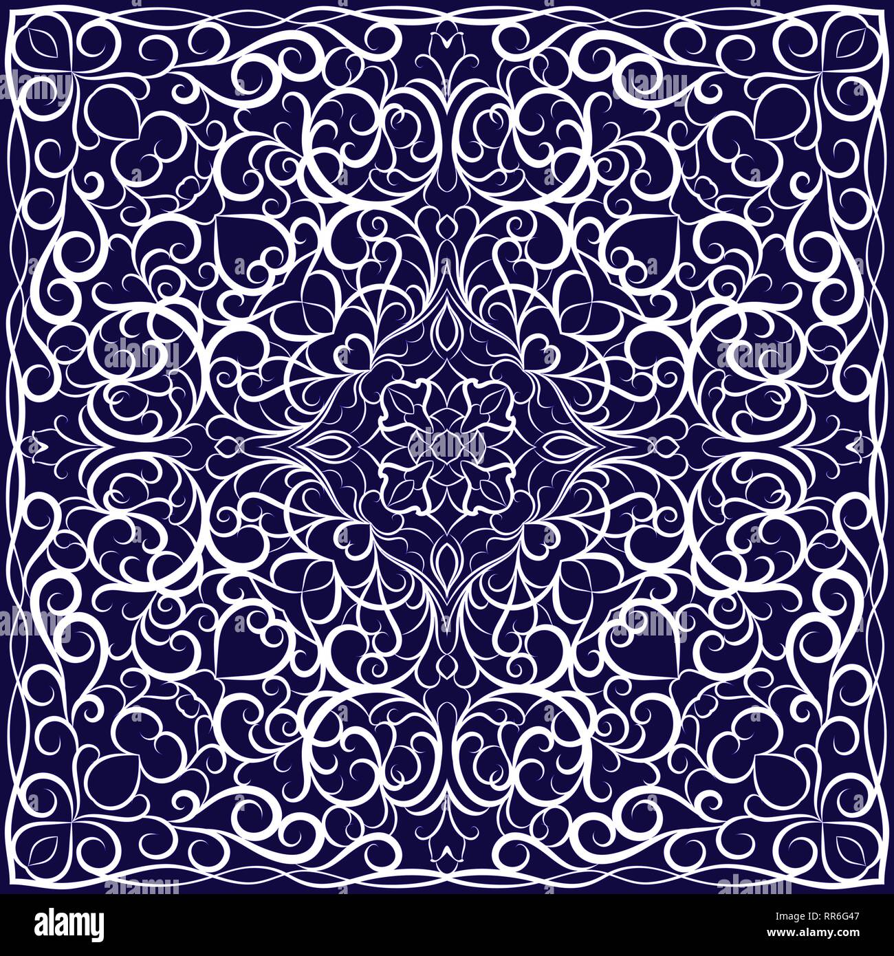 Square white pattern on a blue background. Decorative ornament to the ...