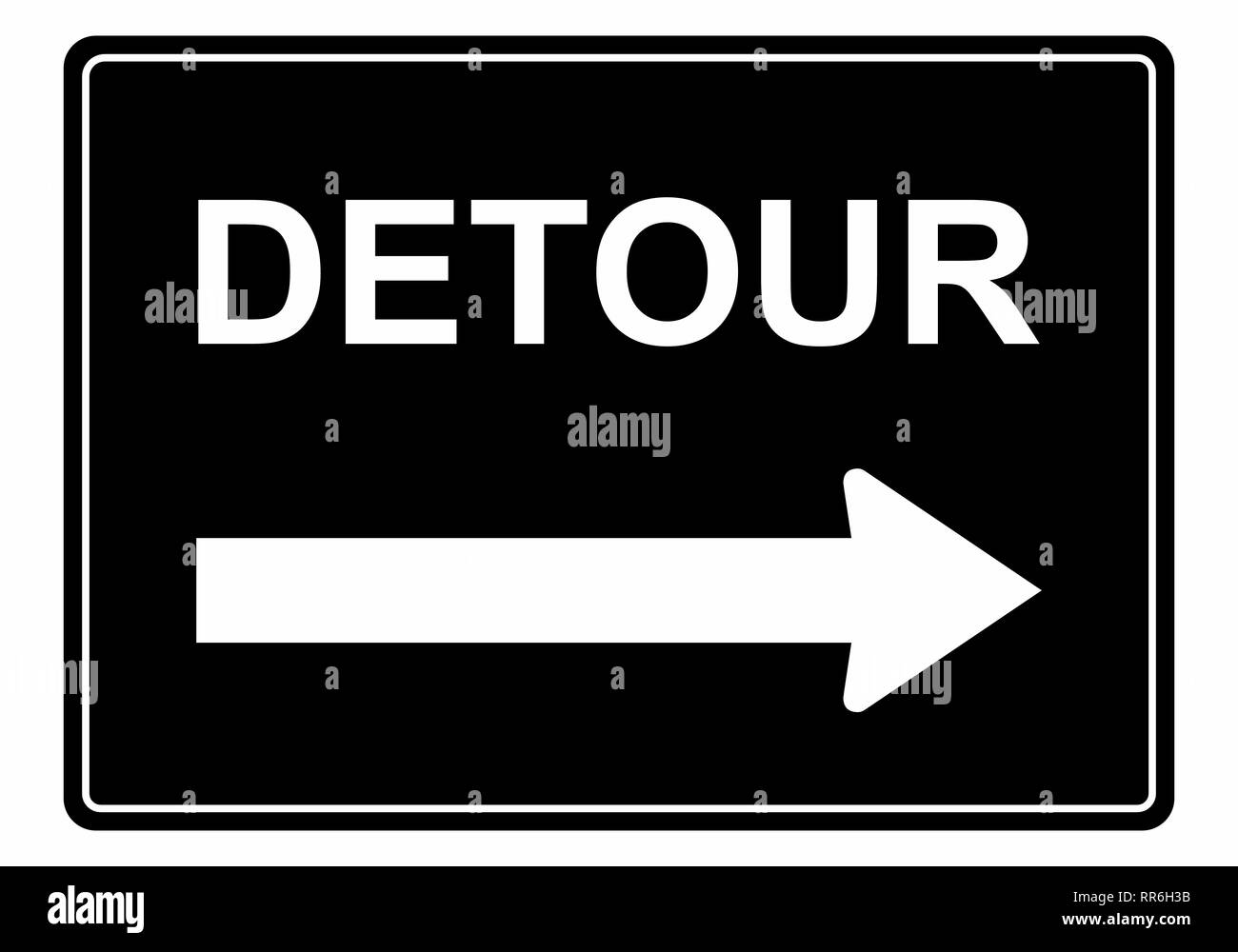 The Detour Sign. Black and white illustration. Stock Vector