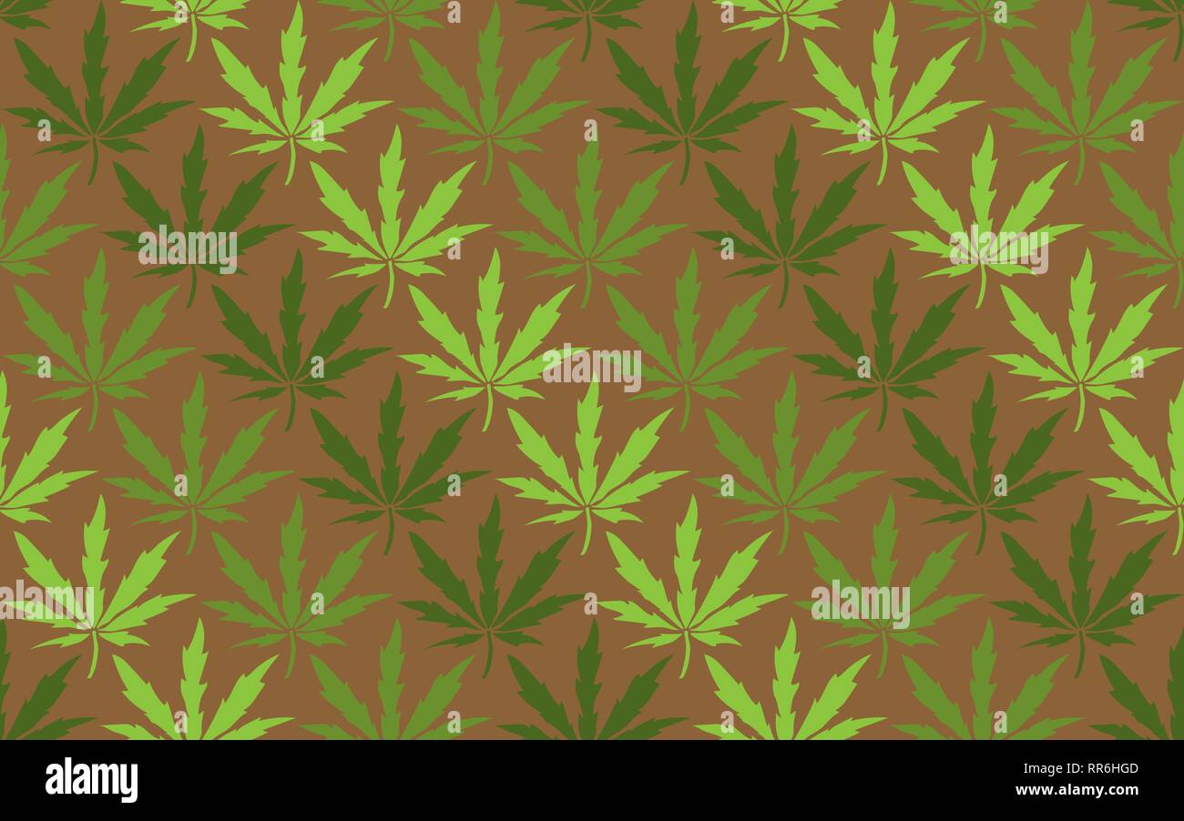Cannabis leaves seamless pattern on brown background. Vector Stock Vector