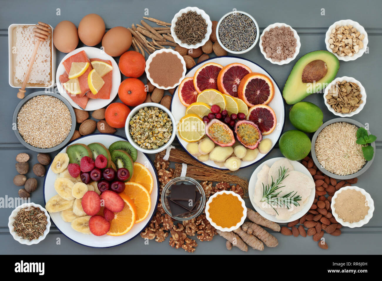 Anxiety and stress reducing health food with herbs and spice used in