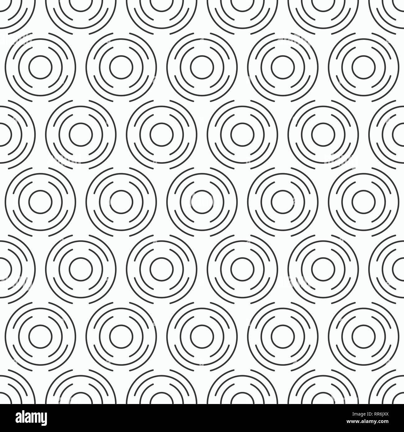 Abstract seamless pattern of circles from semicircular lines. Modern stylish texture. Repaeting geometric curves and circles. Silhouette of thin lines Stock Vector
