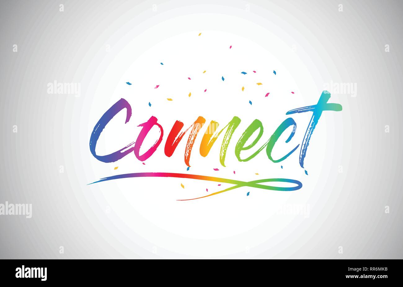 Connect Creative Word Text with Handwritten Rainbow Vibrant Colors and Confetti Vector
