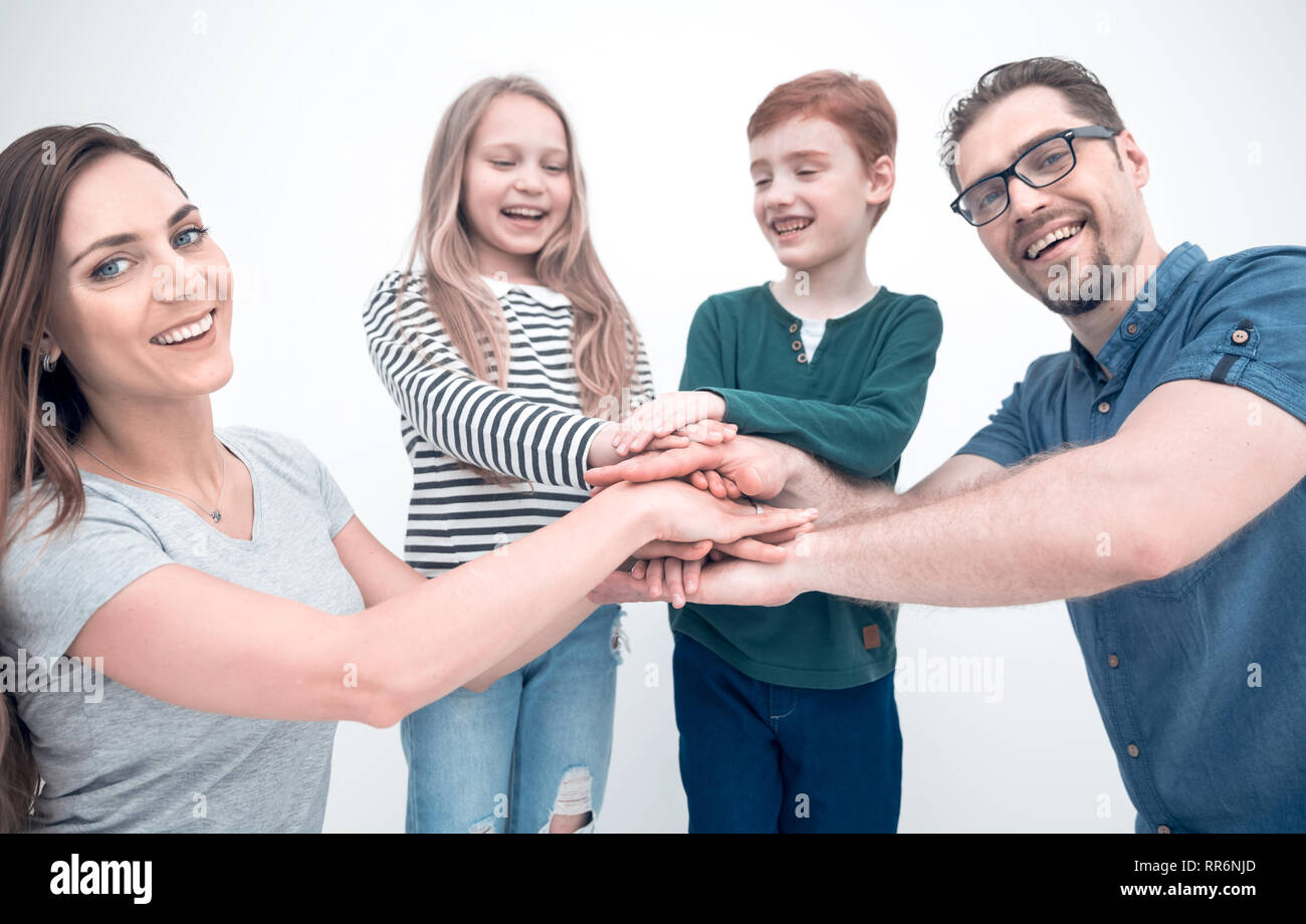 happy family showing their unity Stock Photo Alamy