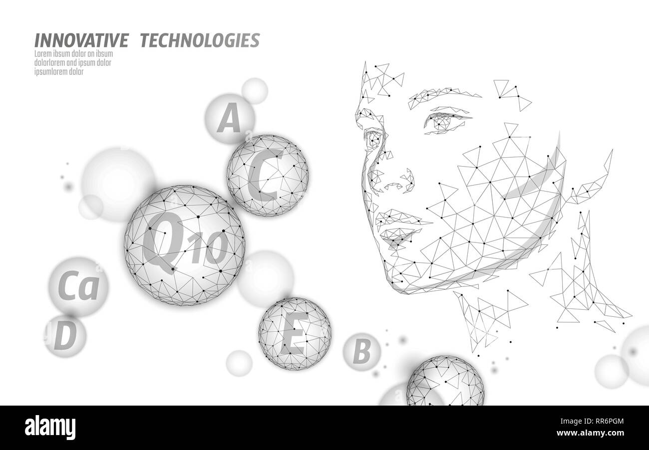 Healthy skin vitamin complex low poly sphere bubble. Health supplement