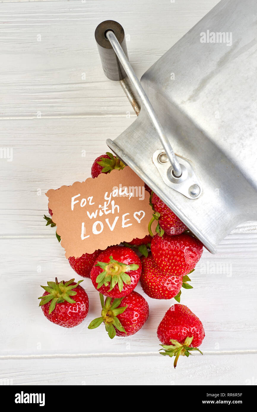 Metal bucket with ripe strawberries Stock Photo - Alamy