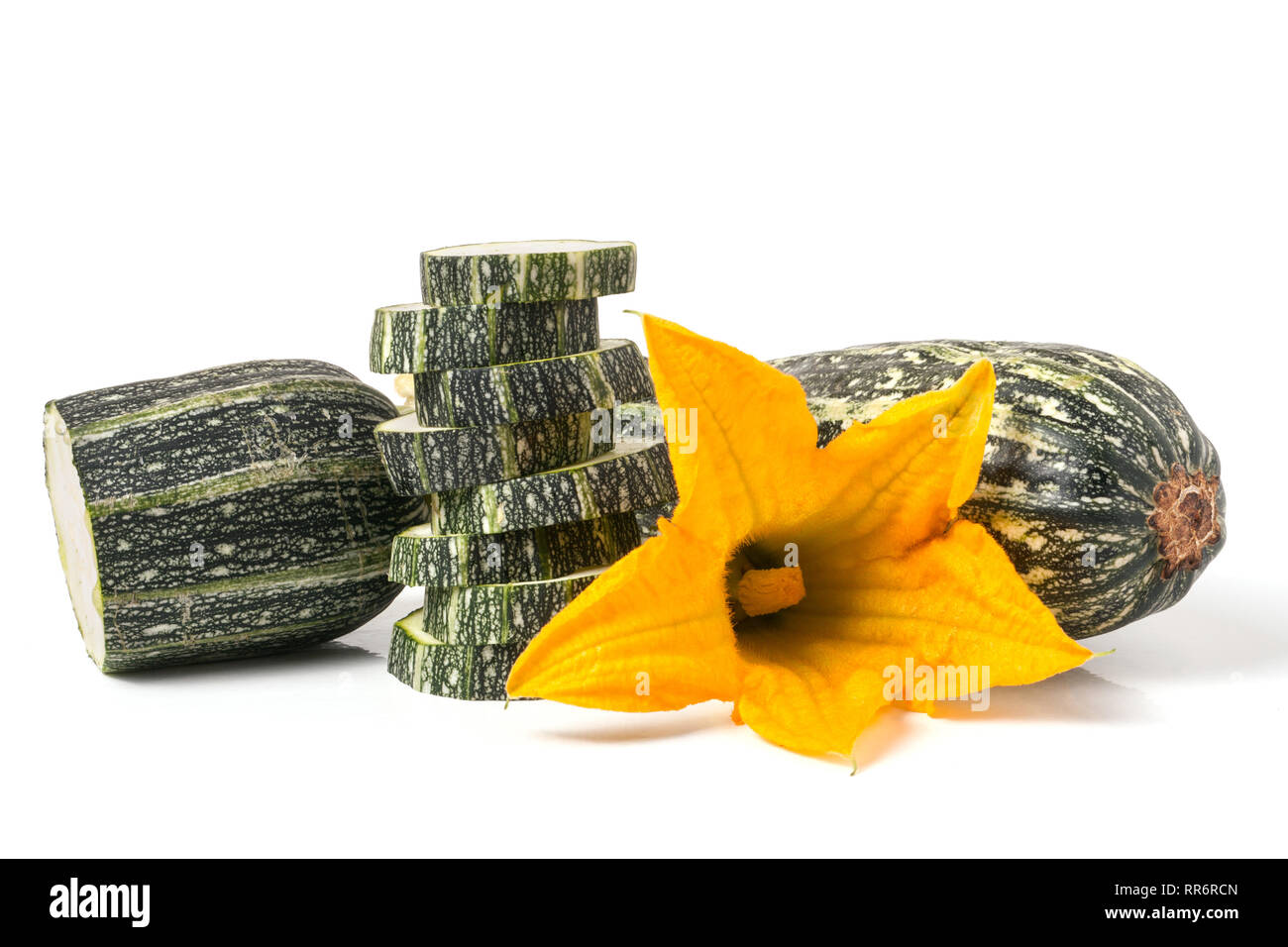 zucchini with leaf and flower isolated on white background Stock Photo