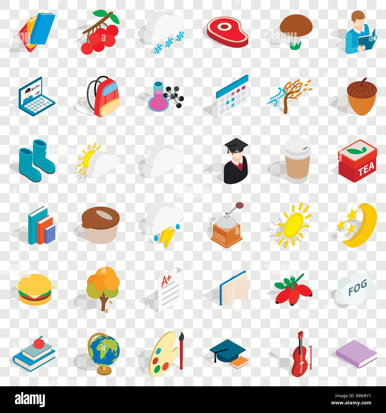 Autumn icons set, isometric style Stock Vector