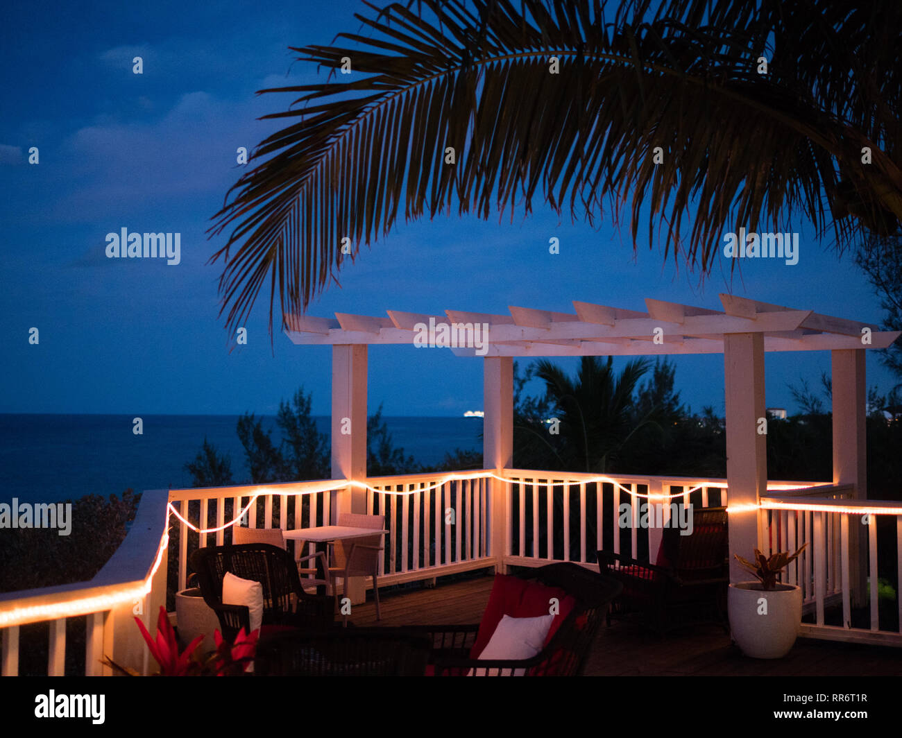 Nigh time at,  A Stones Throw Away Hotel, Nassau, New Providence Island, The Bahamas, The Caribbean. Stock Photo
