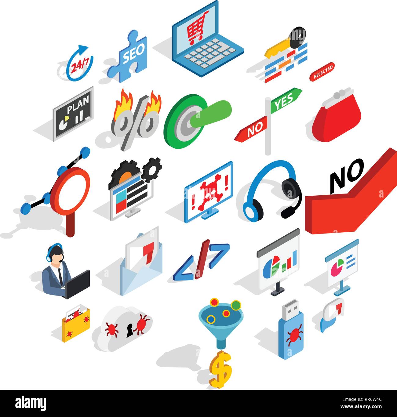 Analytics icons set, isometric style Stock Vector