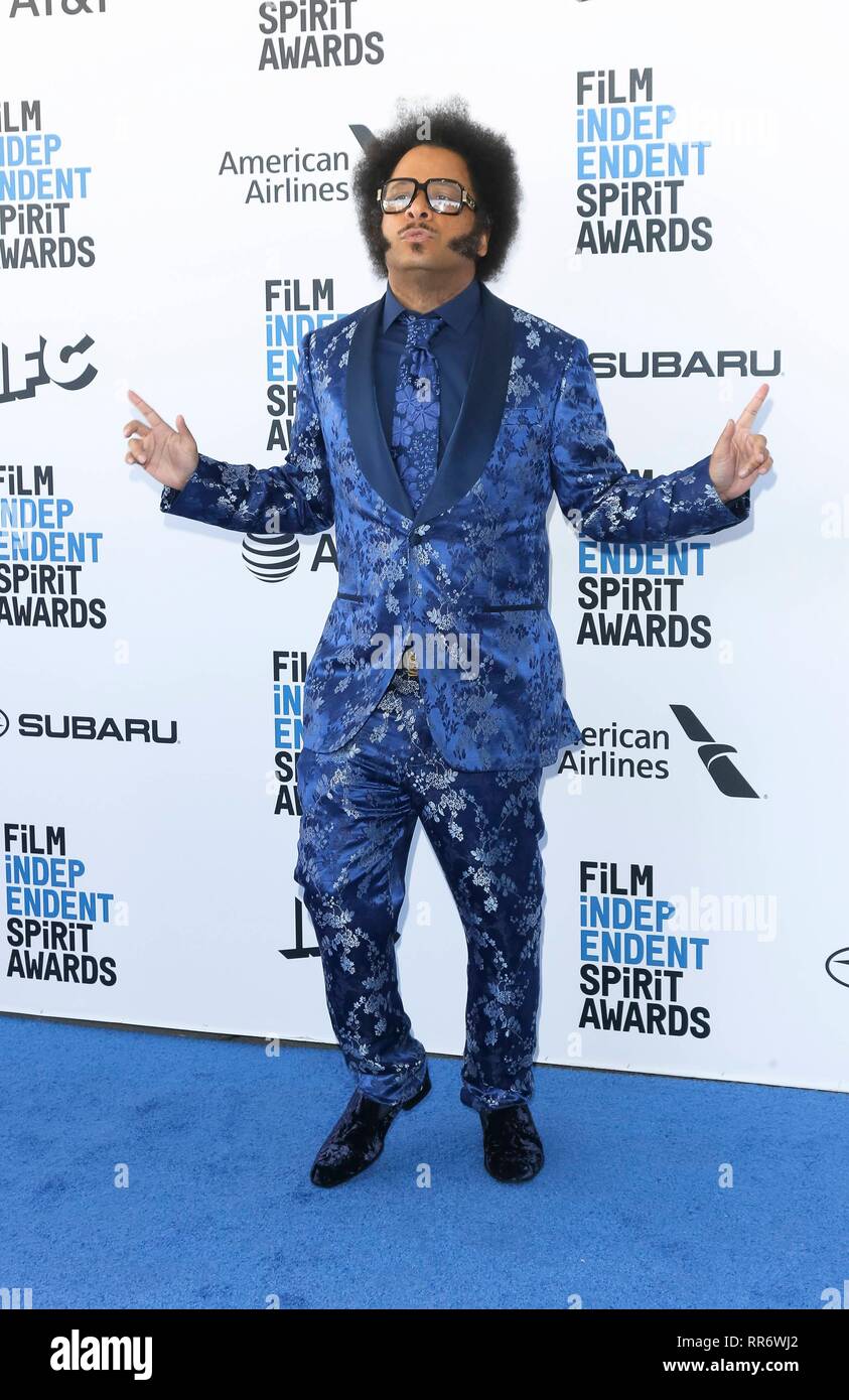 Boots Riley arrives at the Film Independent Spirit Awards in a tent in