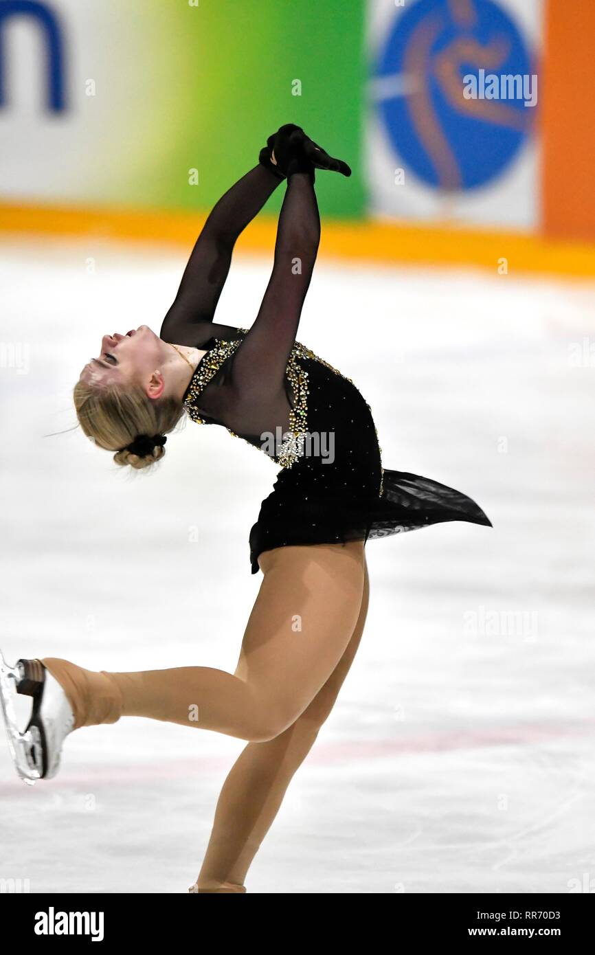 Figure skating: Challenge Cup 2019 on February 24, 2019 at The Uithof in The Hague, Holland. Amber GLENN (USA) in ladies senior free skating Credit: Soenar Chamid/SCS/AFLO/Alamy Live News Stock Photo