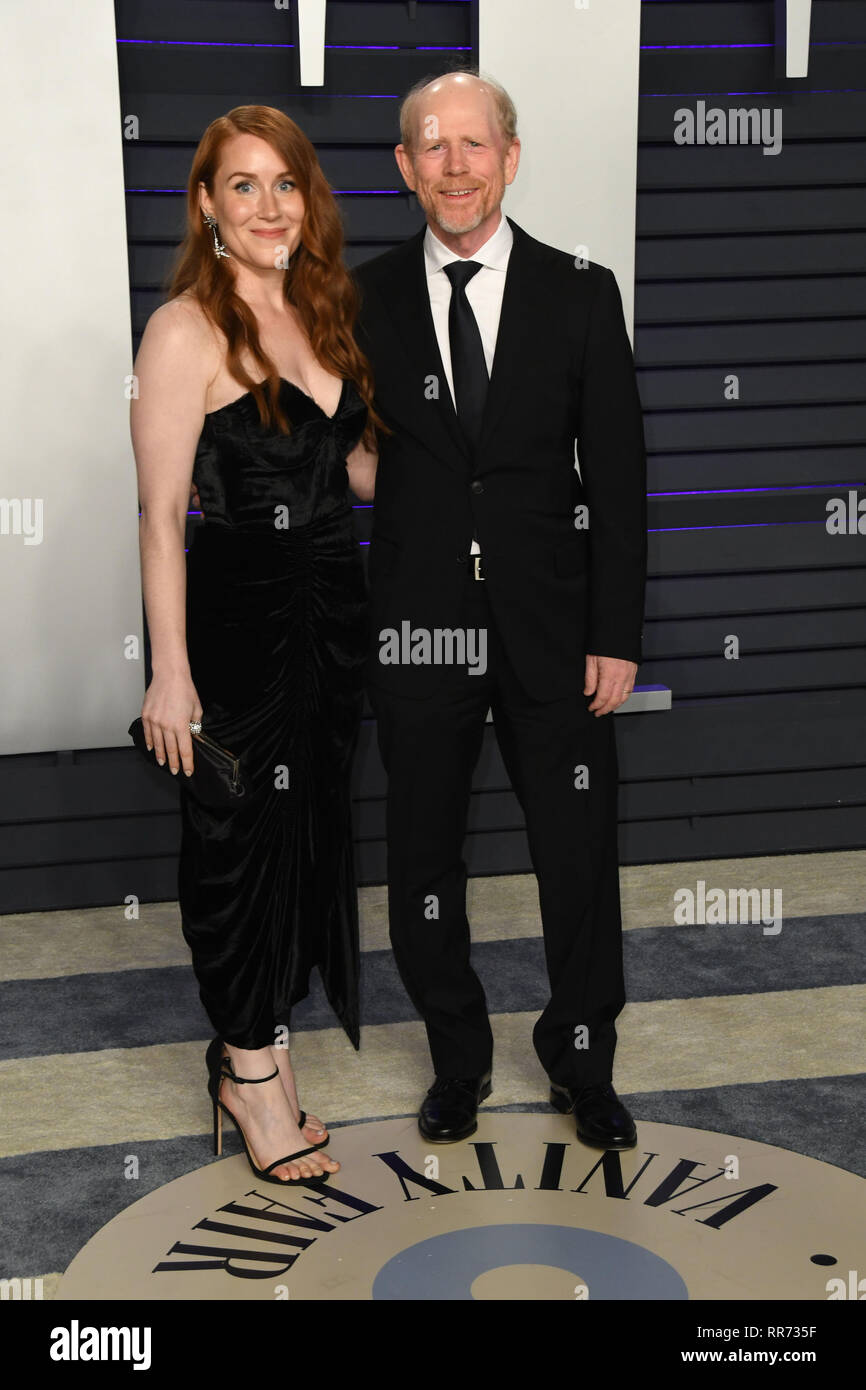 Los Angeles, California, USA. 24th Feb, 2019. 24 February 2019 - Los Angeles, California - Ron Howard, Paige Howard. 2019 Vanity Fair Oscar Party following the 91st Academy Awards held at the Wallis Annenberg Center for the Performing Arts. Photo Credit: Birdie Thompson/AdMedia Credit: Birdie Thompson/AdMedia/ZUMA Wire/Alamy Live News Stock Photo