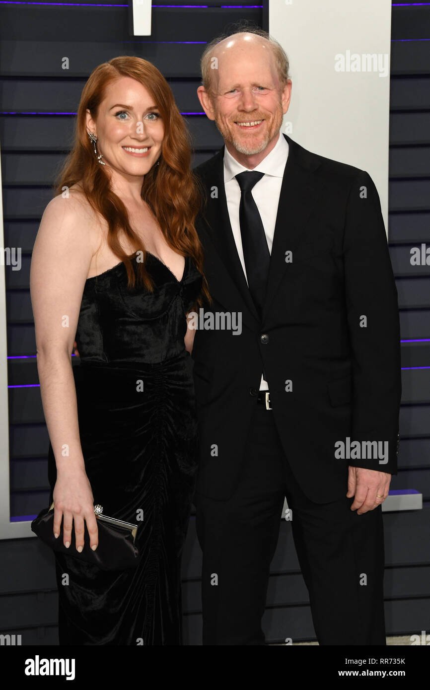 Los Angeles, California, USA. 24th Feb, 2019. 24 February 2019 - Los Angeles, California - Ron Howard, Paige Howard. 2019 Vanity Fair Oscar Party following the 91st Academy Awards held at the Wallis Annenberg Center for the Performing Arts. Photo Credit: Birdie Thompson/AdMedia Credit: Birdie Thompson/AdMedia/ZUMA Wire/Alamy Live News Stock Photo