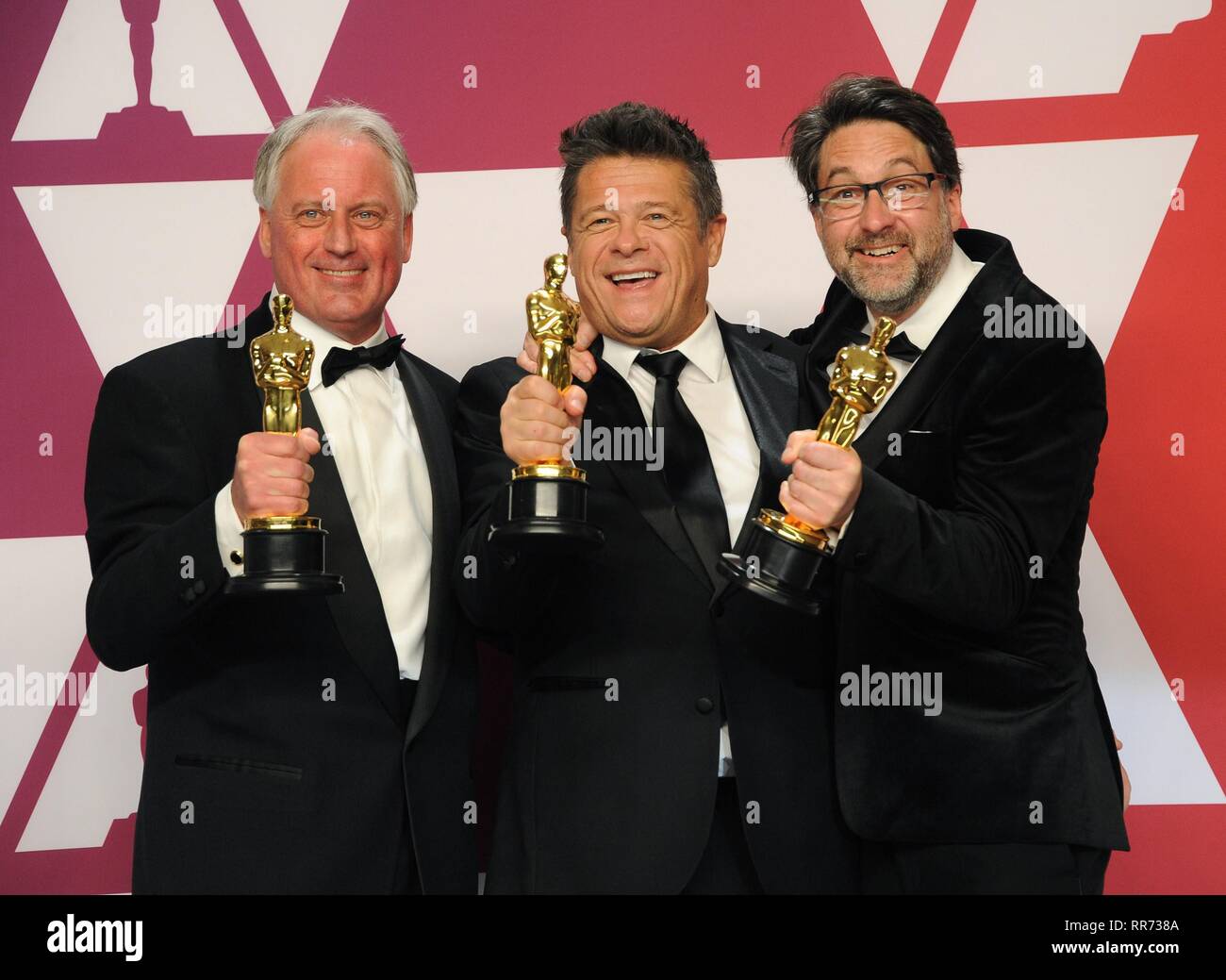 Los Angeles, CA, USA. 24th Feb, 2019. Paul Massey, Tim Cavagin, John Casali in the press room for The 91st Academy Awards - Press Room, The Dolby Theatre at Hollywood and Highland Center, Los Angeles, CA February 24, 2019. Credit: Elizabeth Goodenough/Everett Collection/Alamy Live News Stock Photo