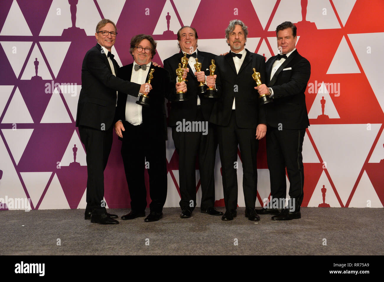 Los Angeles, USA. 24th Feb, 2019. LOS ANGELES, CA. February 24, 2019: Jim Burke, Charles B. Wessler, Brian Currie, Peter Farrelly & Nick Vallelongo at the 91st Academy Awards at the Dolby Theatre. Picture Credit: Paul Smith/Alamy Live News Credit: Paul Smith/Alamy Live News Stock Photo
