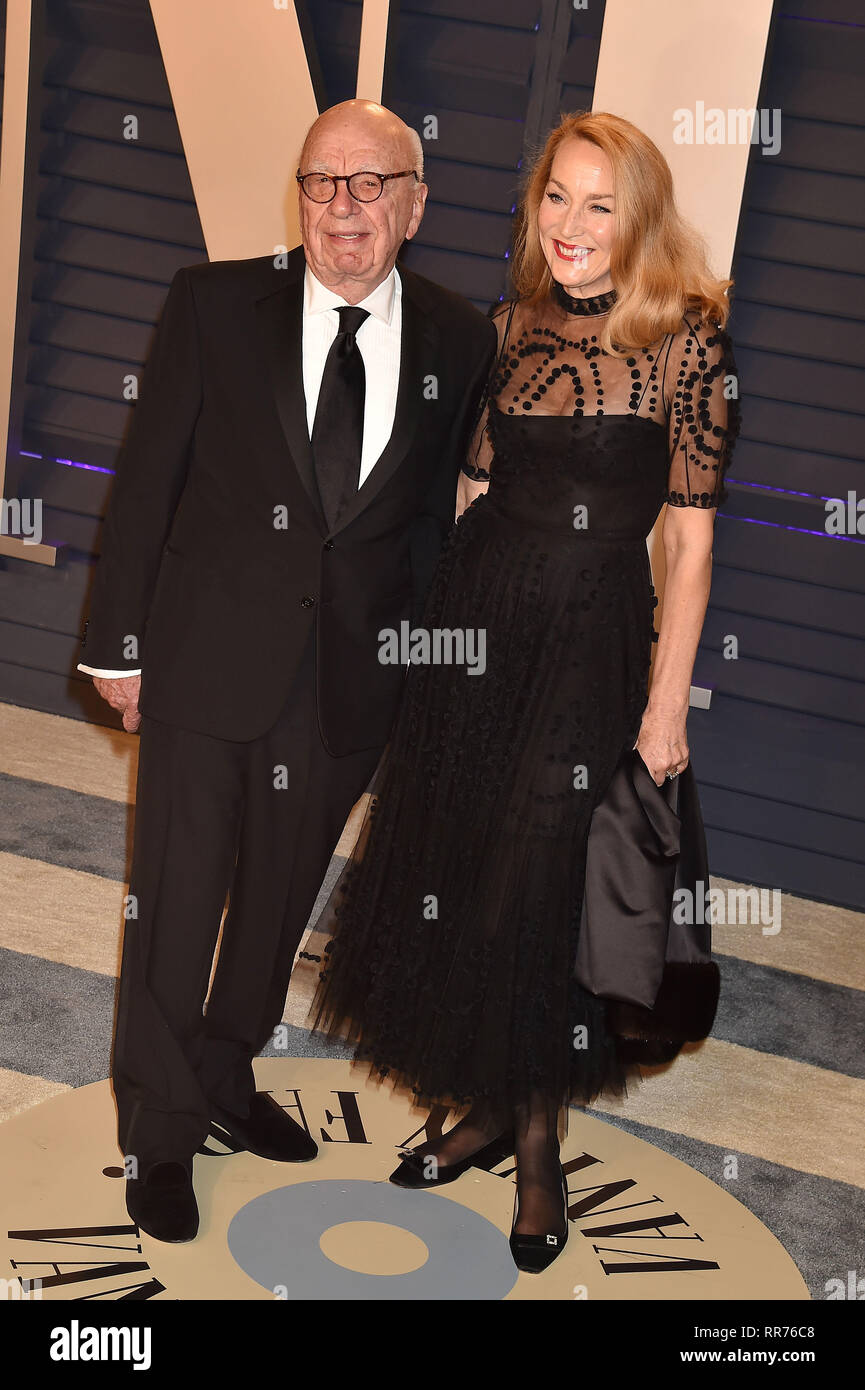 Beverly Hills, United States. 24th Feb, 2019. BEVERLY HILLS, CA - FEBRUARY 24: Rupert Murdoch and Jerry Hall attend the 2019 Vanity Fair Oscar Party hosted by Radhika Jones at Wallis Annenberg Center for the Performing Arts on February 24, 2019 in Beverly Hills, California. Credit: Jeffrey Mayer/Alamy Live News Stock Photo