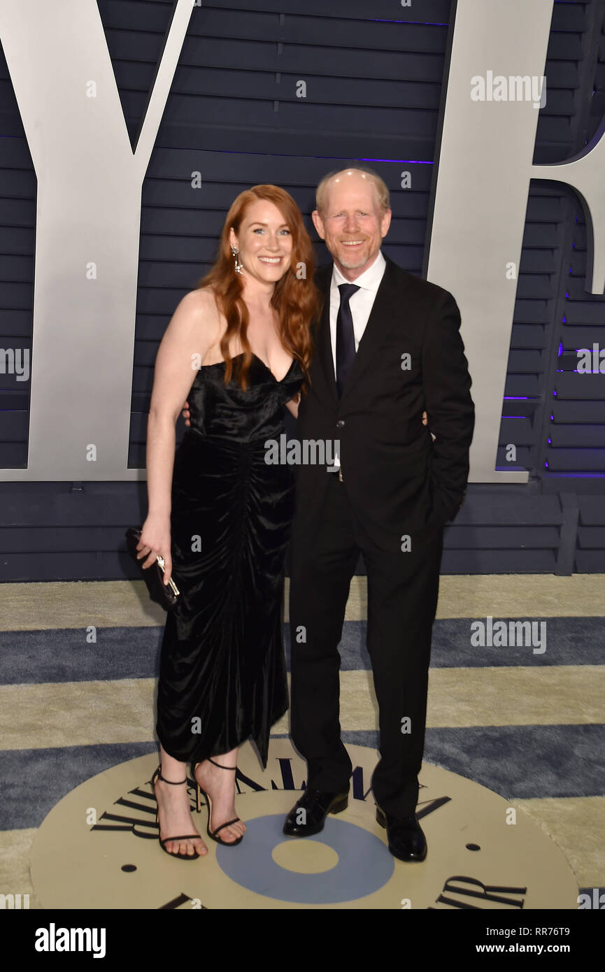 Beverly Hills, United States. 24th Feb, 2019. BEVERLY HILLS, CA - FEBRUARY 24: Paige Howard and Ron Howard attend the 2019 Vanity Fair Oscar Party hosted by Radhika Jones at Wallis Annenberg Center for the Performing Arts on February 24, 2019 in Beverly Hills, California. Credit: Jeffrey Mayer/Alamy Live News Stock Photo