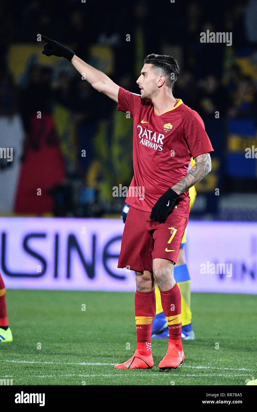 Foto Alfredo Falcone - LaPresse 23/02/2019 Frosinone ( Italia) Sport Calcio  Frosinone - Roma Campionato di Calcio Serie A Tim 2018 2019 - Stadio Benito  Stirpe di Frosinone Nella foto:esultanza pellegrini Photo