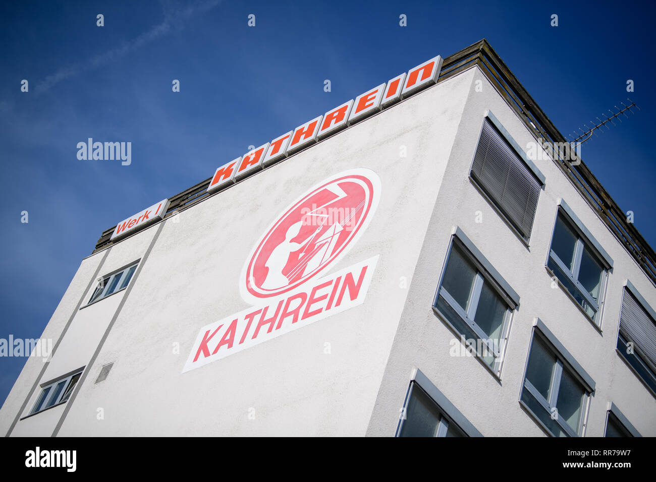 Rosenheim, Germany. 25th Feb, 2019. The logo of the antenna and