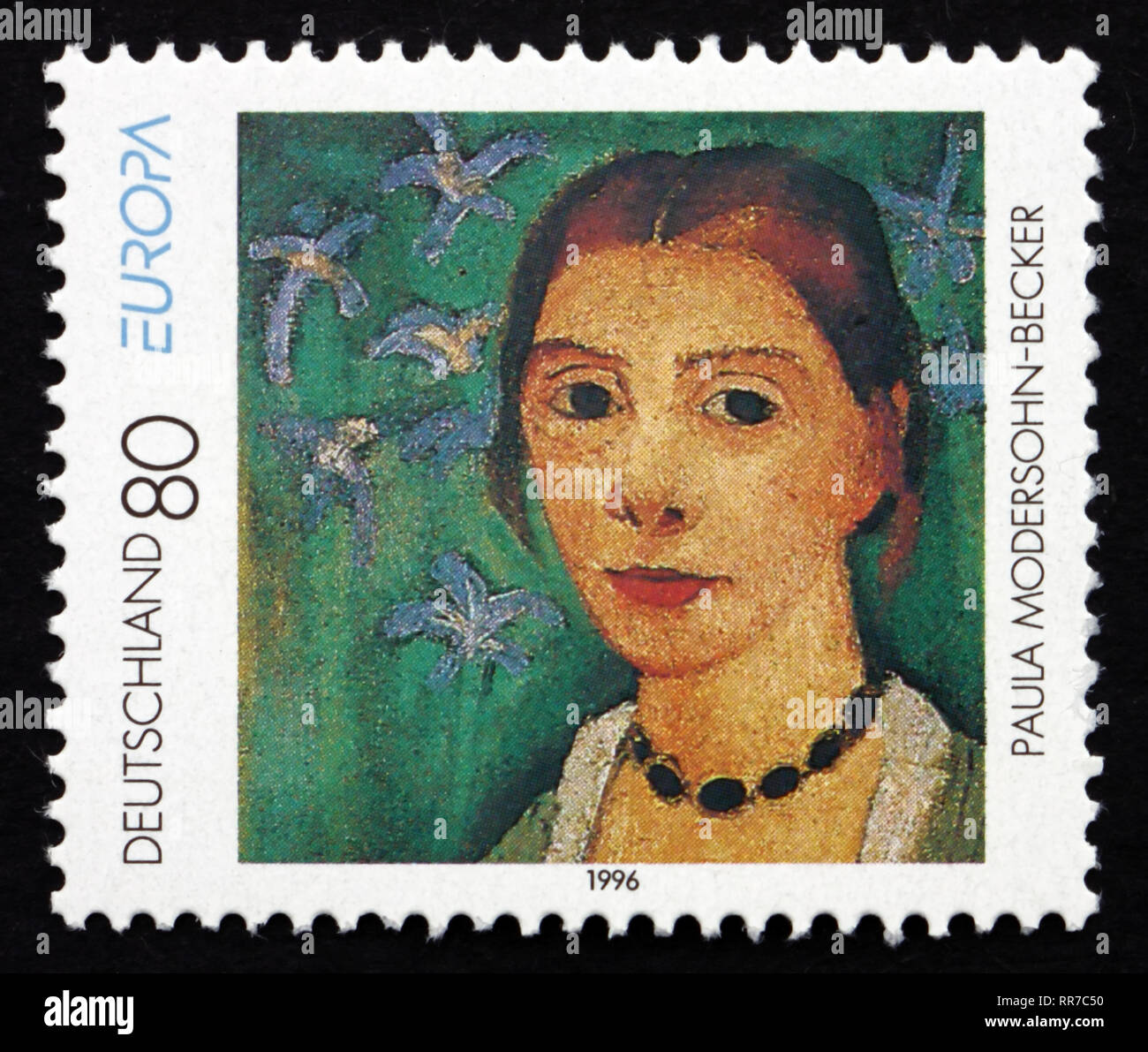 GERMANY - CIRCA 1996: a stamp printed in the Germany shows Self-portrait, Painting by Paula Modersohn-Becker, circa 1996 Stock Photo