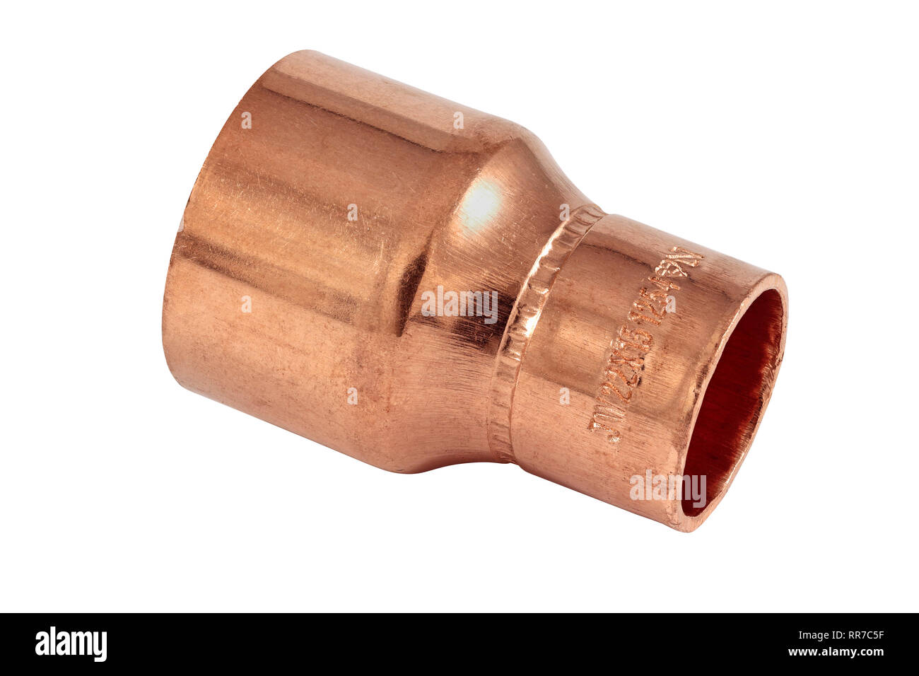 22x15mm end feed soldering copper reducer 22x15mm BS EN 1254-1 Isolated on a white background SILO Stock Photo