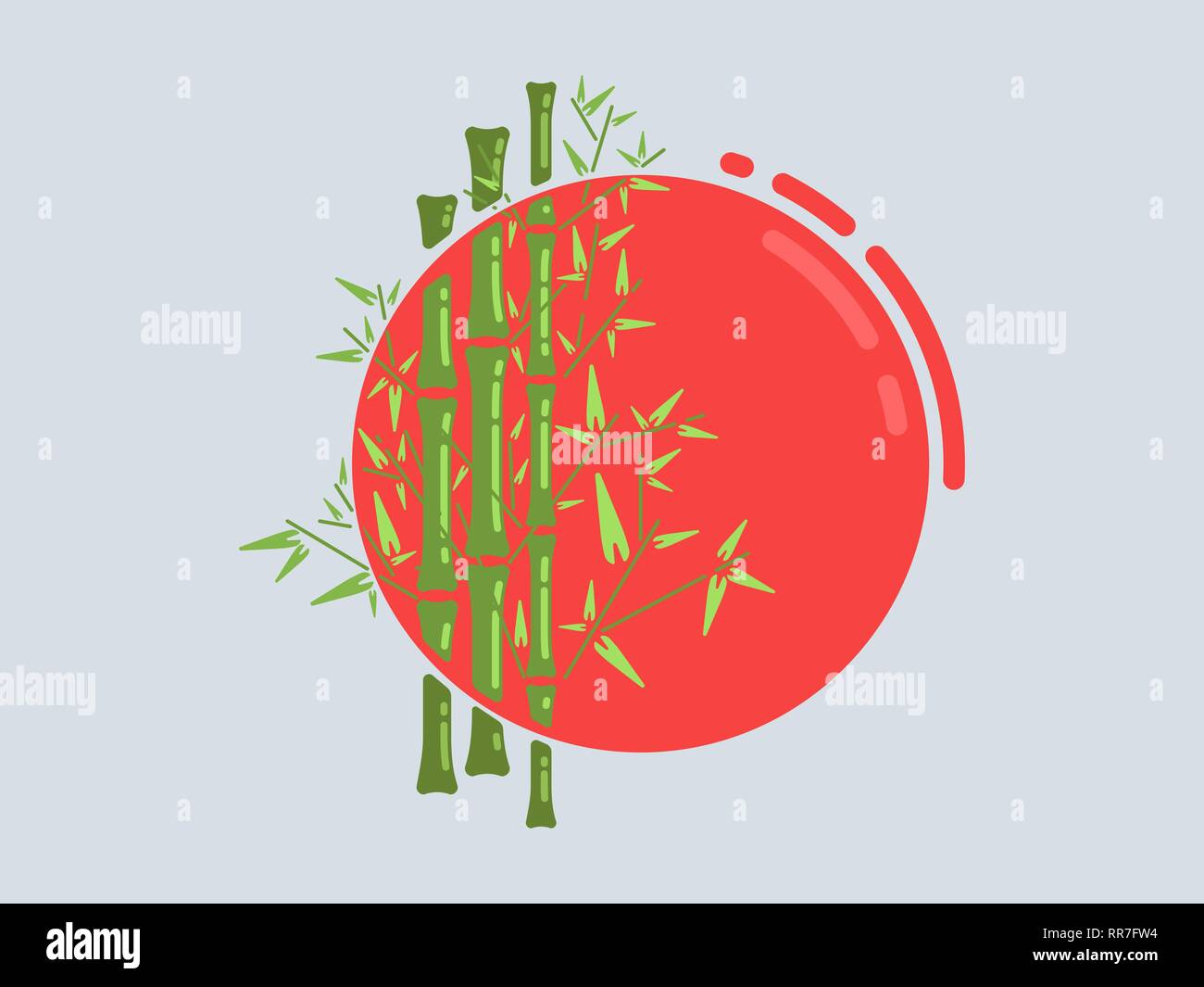Bamboo and sun. Bamboo forest set. Flat vector illustration. Stock Vector