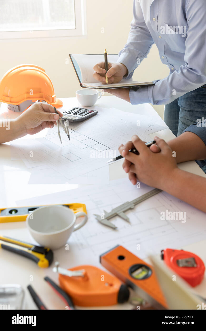 Engineer and Architect concept, Engineer Architects office team working