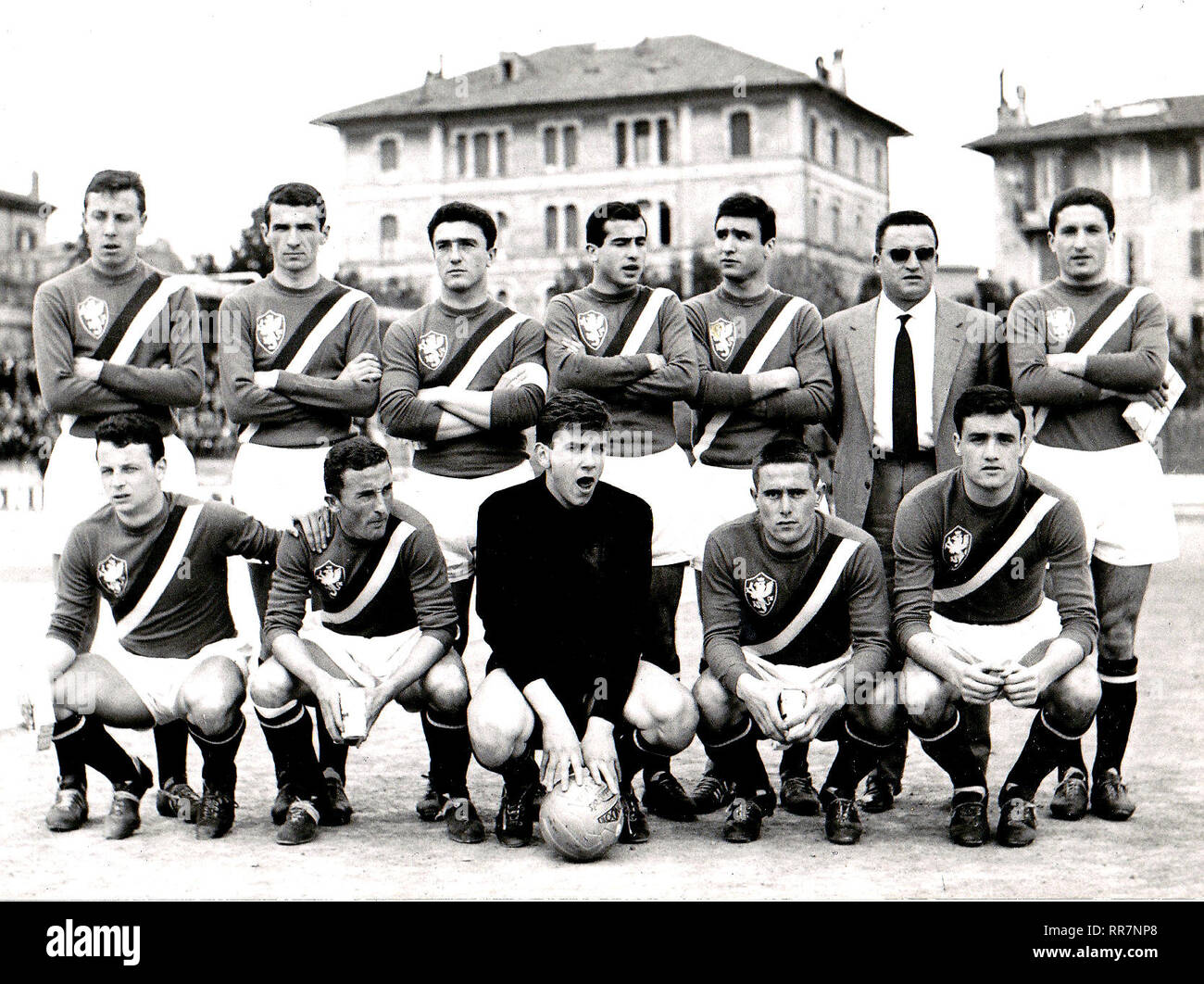Perugia (Italy), Santa Giuliana Stadium, April 22, 1962. A line-up of A.C. Perugia took to the field in the home tie versus U.S. Livorno (1-1), Matchday 29 of the Italian Third League 1961–62 Serie C, group B. Stock Photo