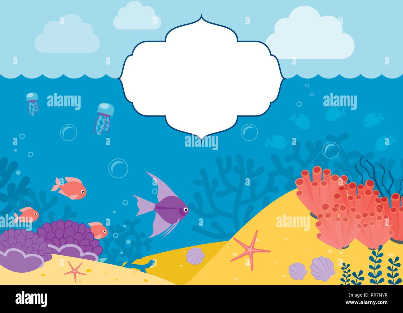 Underwater background. Background with marine animals. Stock Vector