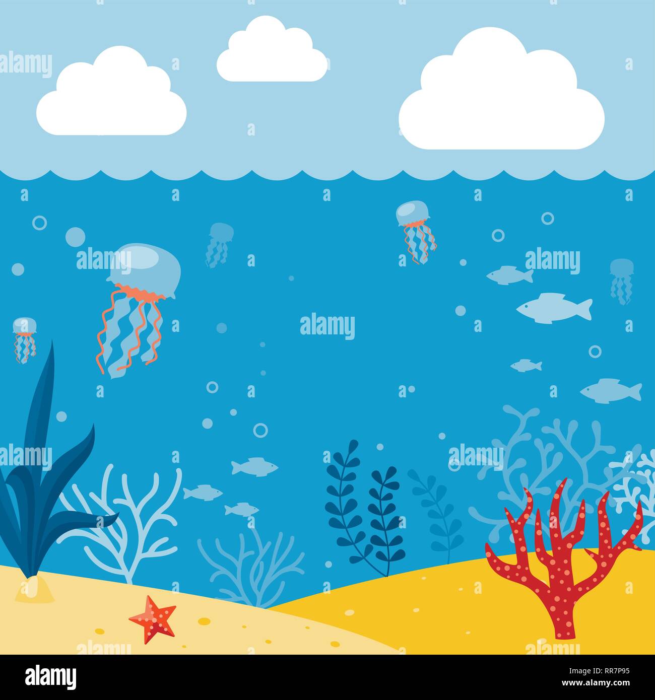 Underwater background. Background with marine animals. Summer background Stock Vector