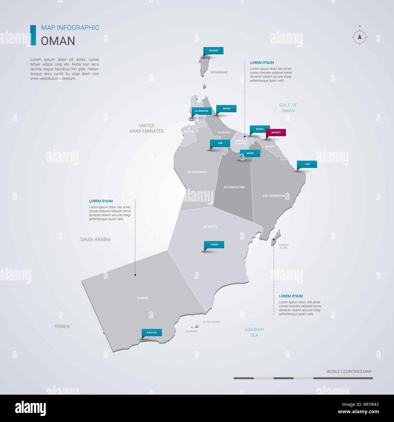 Oman vector map with infographic elements, pointer marks. Editable ...