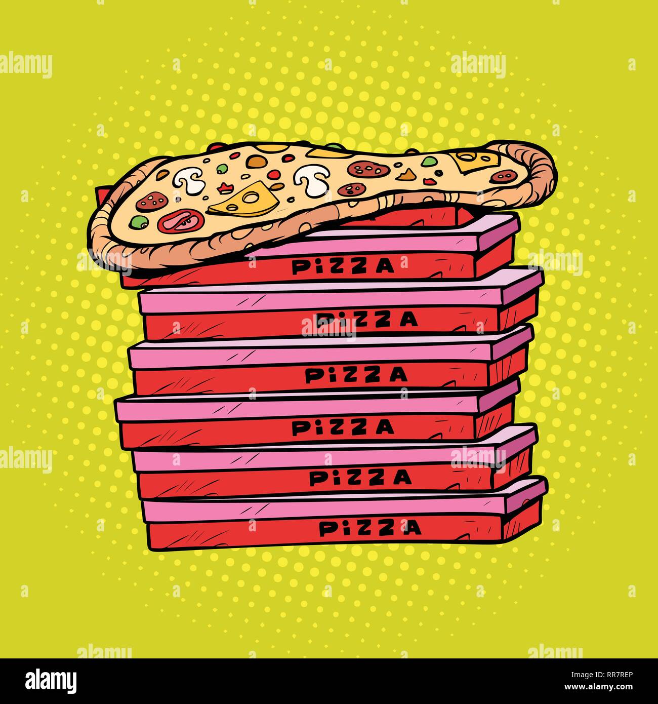 pizza box a lot. Pop art retro vector illustration vintage kitsch