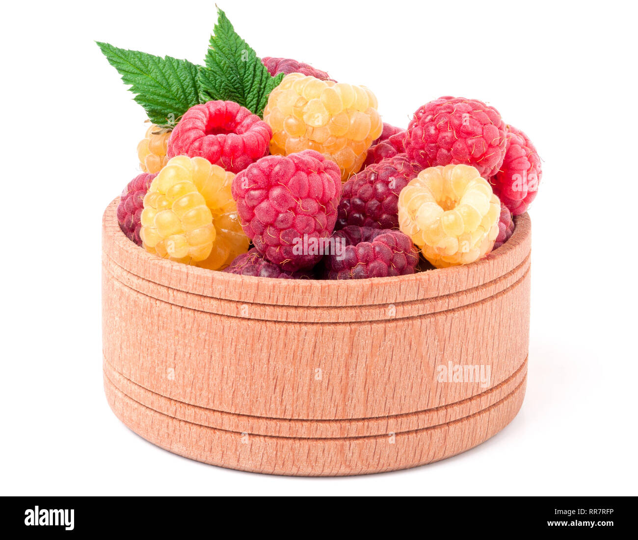 Red Andyellow Raspberry red and yellow raspberries in wooden bowl isolated on white Stock Photo ...