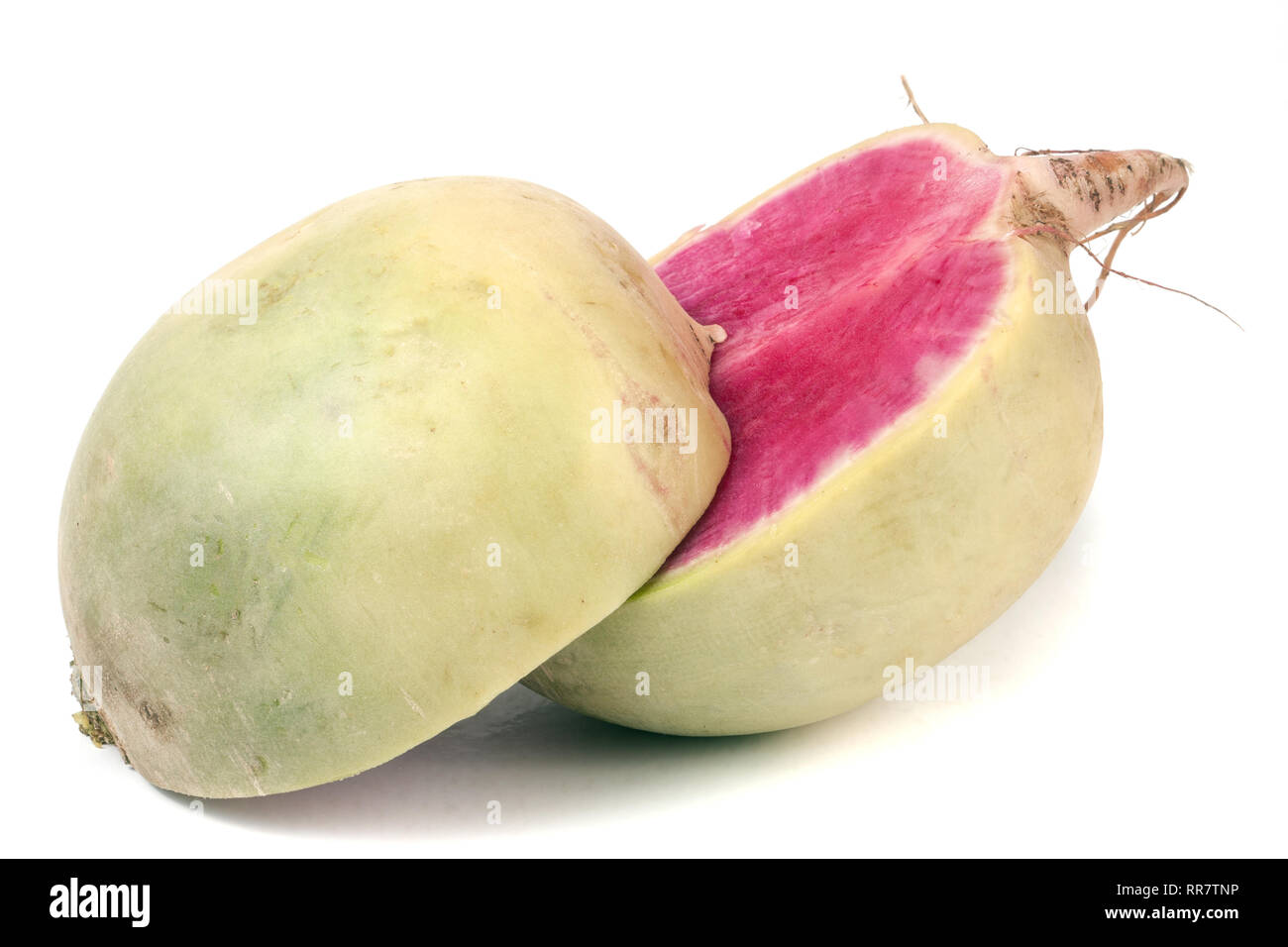 one sliced watermelon radish isolated on white background Stock Photo
