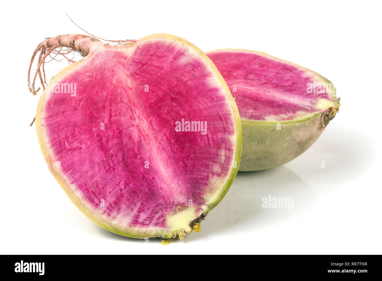 one sliced watermelon radish isolated on white background Stock Photo